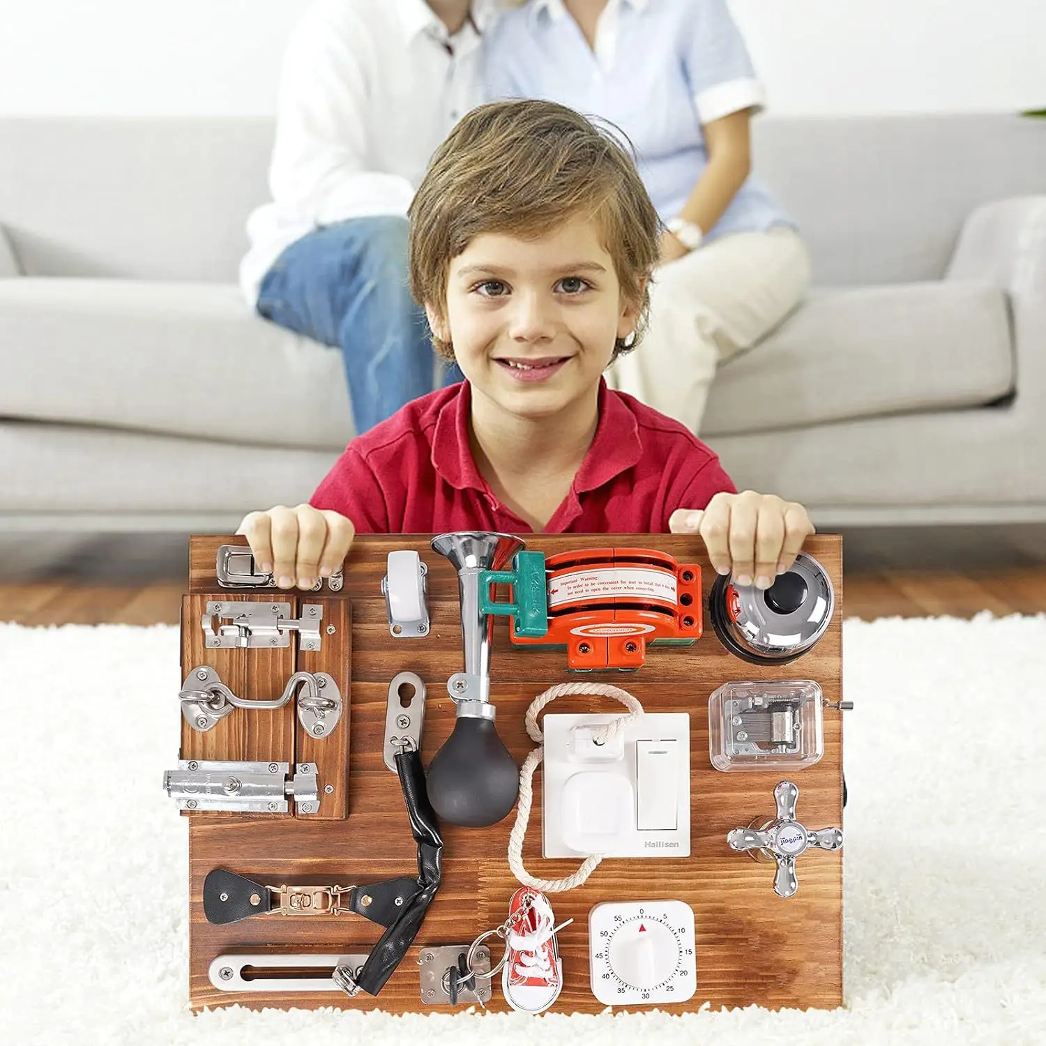 Planche occupée personnalisée pour tout-petit, jouet Montessori en bois naturel pour bébé, apprentissage de la motricité Fine, jouet éducatif, planche sensorielle d'activité, usine