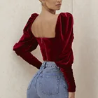 Tops Top 2020 New Sexy Short Tops Women Corduroy Short Top Sexy Square Collar Puff Long Sleeve Tops For Lady