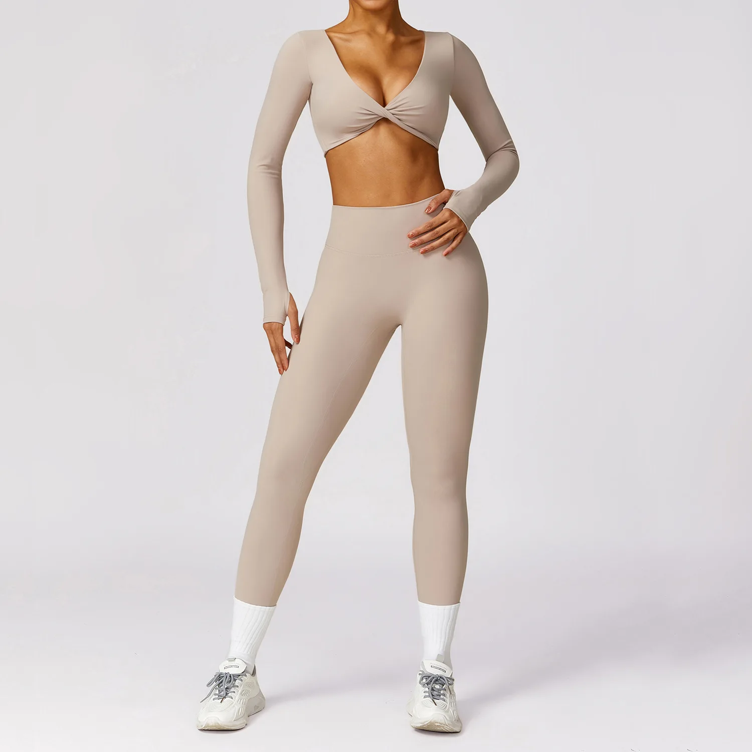 OEM Gym Sportswear Women Active Sport Wear Lady Long Sleeve High Waisted Sports Leggings Gym Fitness Yoga Sets