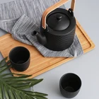 Tea Custom Logo Low Price Ceramic Square Grid Wooden Handle Tea Pot Set Porcelain Tea Set With 2 Cups
