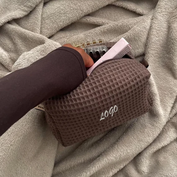 2025 New Cotton Waffle Cosmetic Pouch Make up Bag Multi Functional Toiletry Bag for Travel supplier