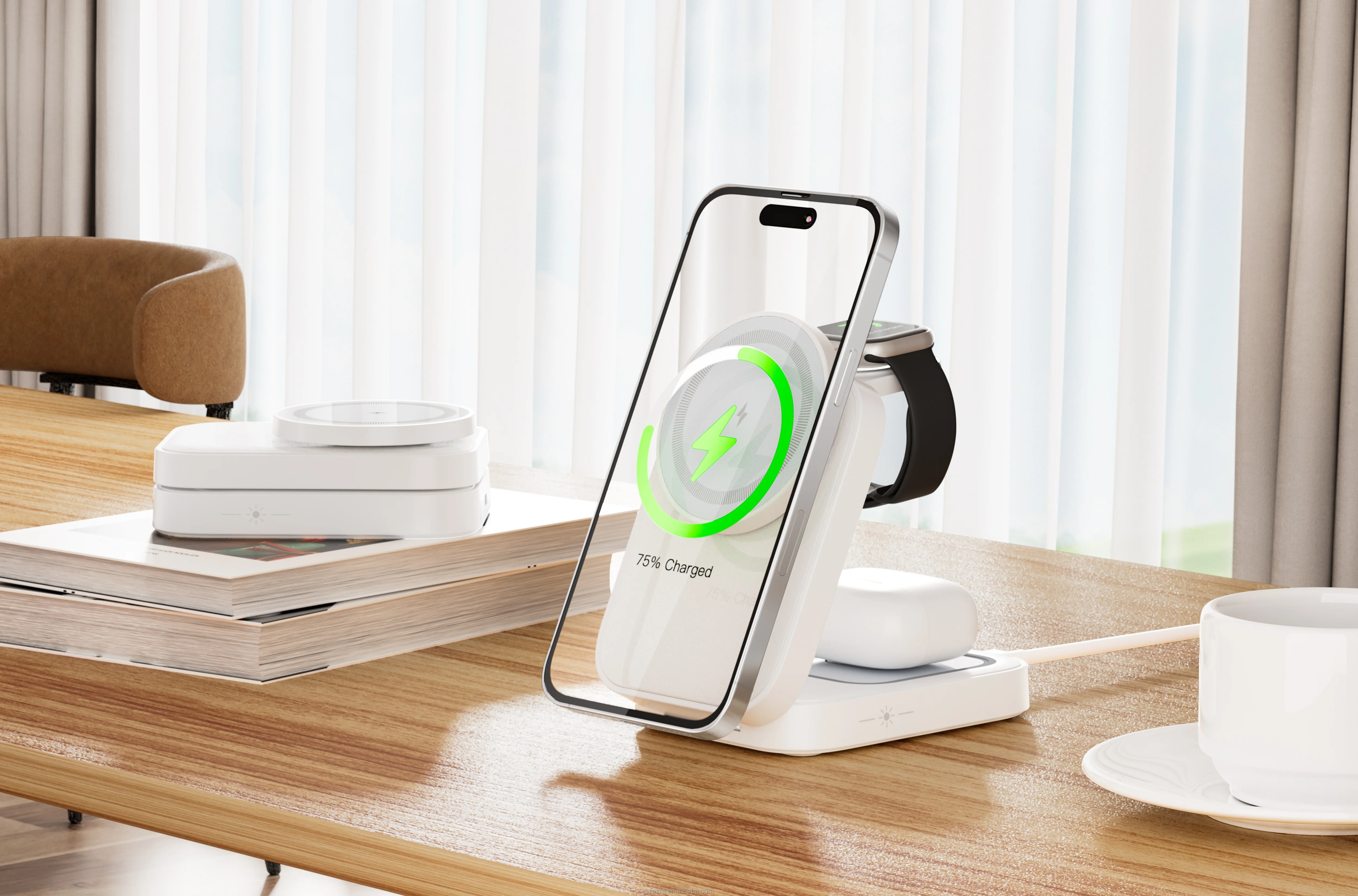 3 in 1 Foldable Charger 15W Wireless Charging Station for iPhone Watch AirPods with Type-C Port - EZRA HC338