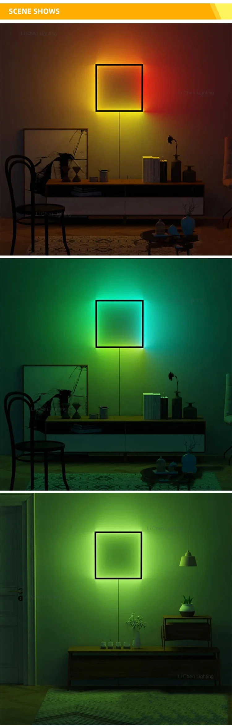 w0051 1 hot sale indoor decoration game computer room aluminum square led modern rgb wall lamp-3