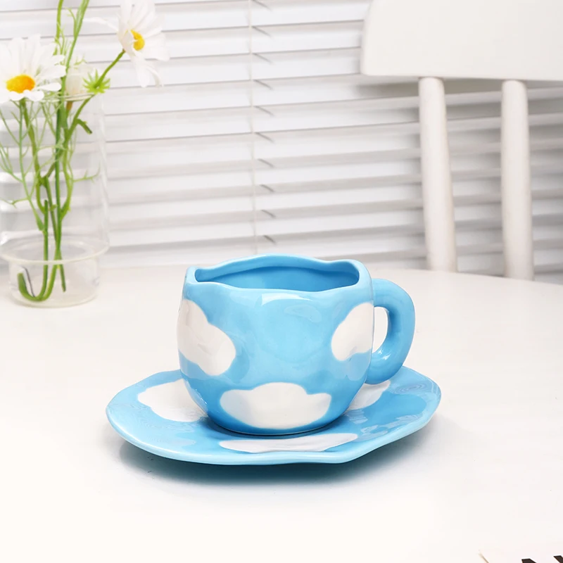 Irregular Shape Little Flower Handmade Pottery Clay Coffee Mug Cups Handmade Ceramic Porcelain Mugs details