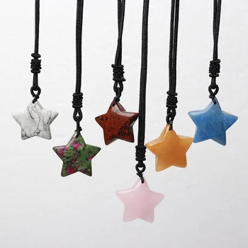 Colorful Natural Stone Reiki Healing Rock Crystal Quartz Star Charms Pendant Necklace For Men Women Jewelry