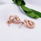 Rhinestone Popular Circle Rhinestone Zircon Stainless Steel Rose Gold Woman Earrings