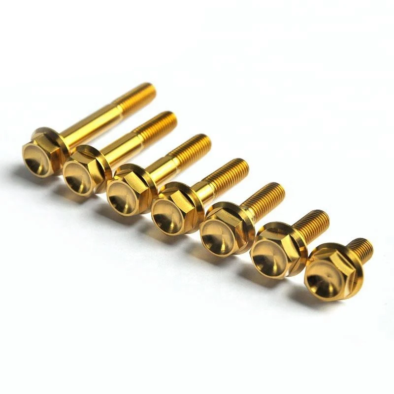 BOL-65502 5pcs M5 Hex Burnt TitaniumPlating Screw Round Cup Head Screws Burn Gold Motorcycle Modification Fixed Color Bolt- Dims: 5mmx35mm 