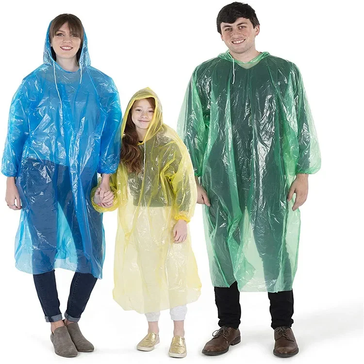 Thick Plastic Disposable Rain Poncho Clear Adult Raincoat with Hood Waterproof Emergency Rainwear for Men Women Girls Hiking