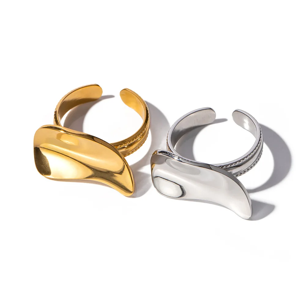 Tarnish free stainless steel gold plated slippy exaggerate adjustable silver gold rings