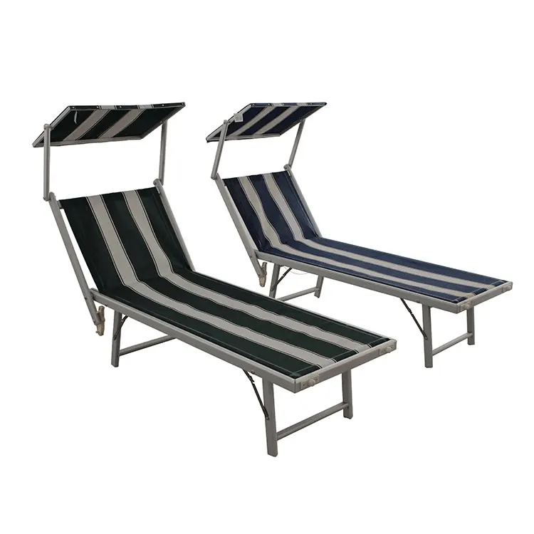 w/ Canopy Folding Beach Lounger Sun Bed Beach Lounge Chair w/ Shelter 2 Wheels 