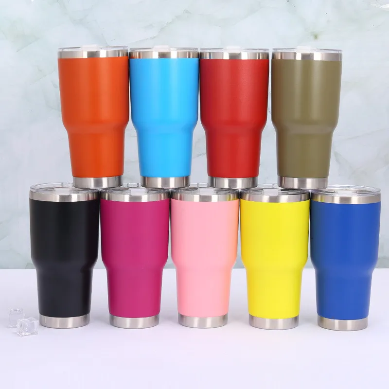 Double walled stainless steel vacuum insulated thermal coffee travel mug powder coated regular tumbler