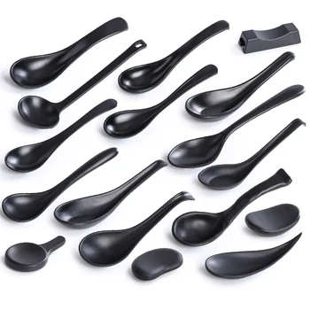Unbreakable Custom Logo/Logo Black Creative Melamine Dinnerware Japanese Restaurant Plastic Spoon melamine chinese soup spoon