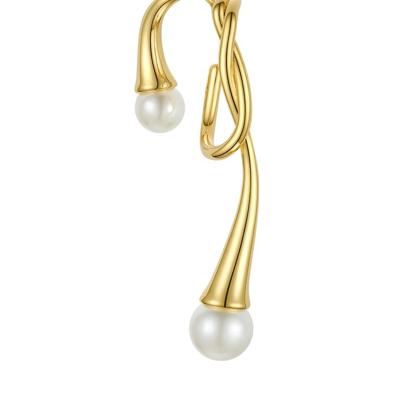 Fashion 18K Gold Plated Brass Jewelry Irregular Knot Double Pearl Ear Clip INS Accessories Earrings E201148