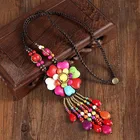 Necklace Bohemian Style Jewelry Turquoise Flower Long Necklace Female Retro Ethnic Crystal Drop Pendant Sweater Chain