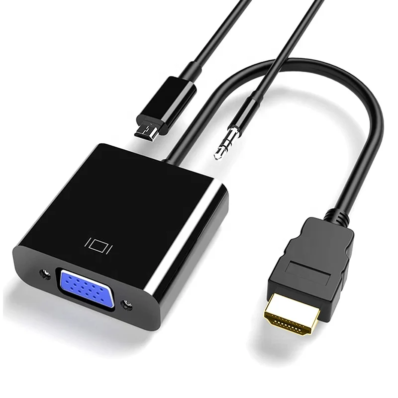 Hdmi To Vga Converter Adapter Cable With Micro-usb Power And 3.5mm Audio Jack Adapter M/f 1080p - Buy Hdmi To Vga With Power Cable,Hdmi To Cable With Power And Audio,Hdmi