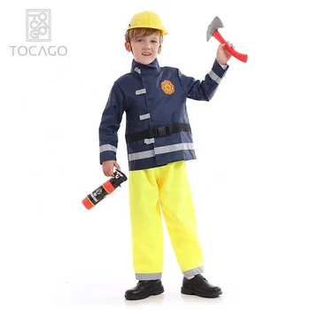 Wholesale carnival pretend uniform fireman costume children role play firemen costume firefighter clothes for kids