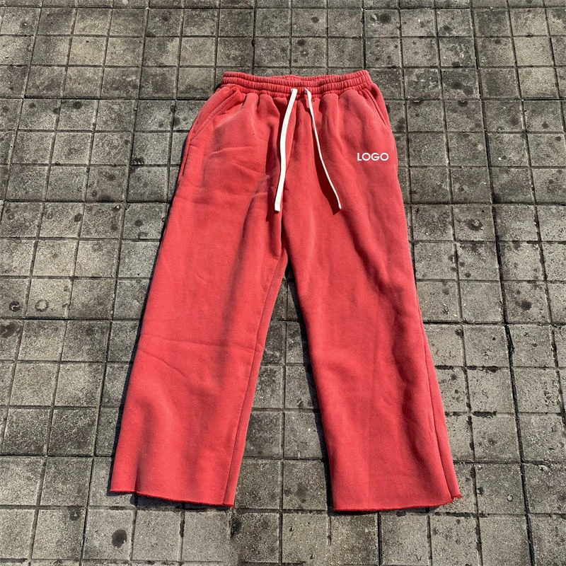 2025 Vintage Distressed Acid Wash Men's Casual Mid Waist Midweight Sweatpants Cotton Straight Leg Embroidery Cozy Comfort Style supplier