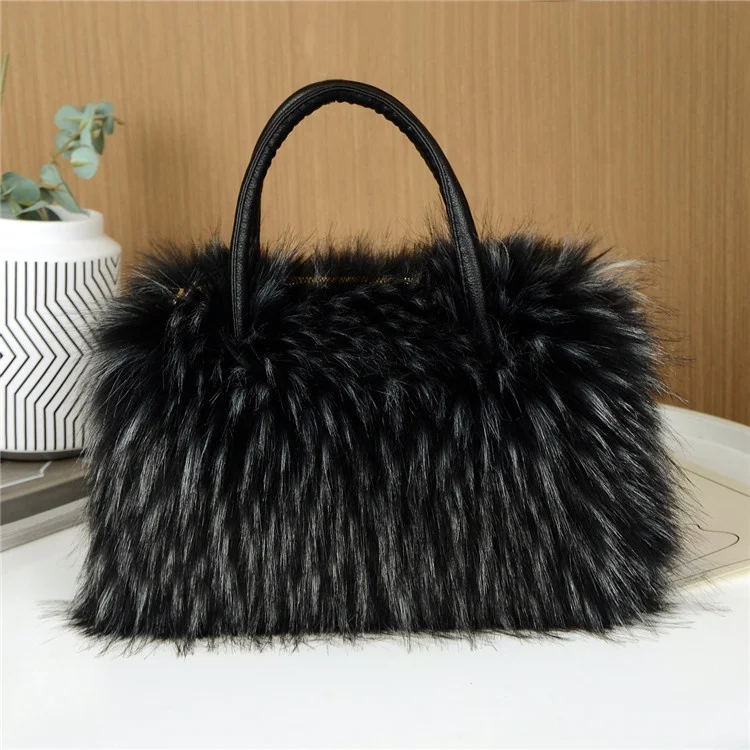 Luxury Design Women's Faux Fur Handbag Winter Soft and Fluffy Large Capacity Tote Bag Pu Splicing Shopper Purses