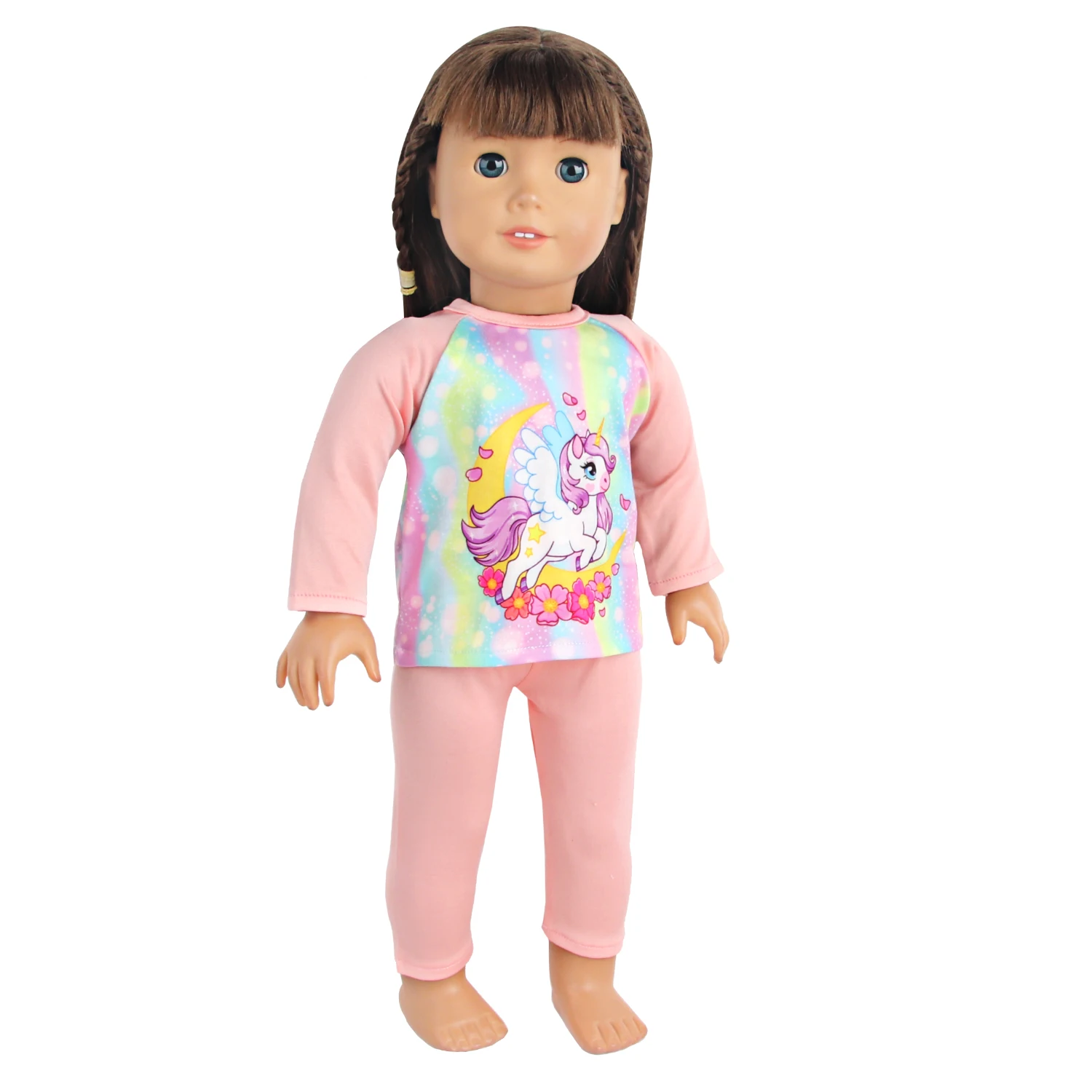 Fashion wholesale cute cartoon unicorn doll pajamas doll accessories clothes for 18 inch American dolls