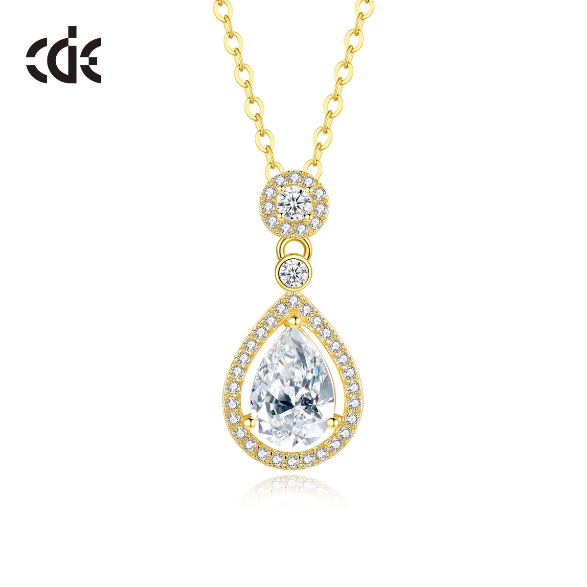 CDE CZYN039 Fine 925 Sterling Silver Jewelry Necklace Wholesale 14K Gold Plated Chain Water Drop Crystal Pendant Necklace