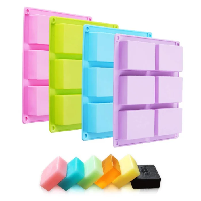 6 Cavities Diy Square Soap Homemade Craft Moulds Loaf Rectangle