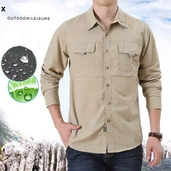Men's Full Sleeve Cotton Casual Shirt Outdoor Male Fishing Shirt Long Sleeve for Hiking Climbing Hunting  Formal Dress Shirt