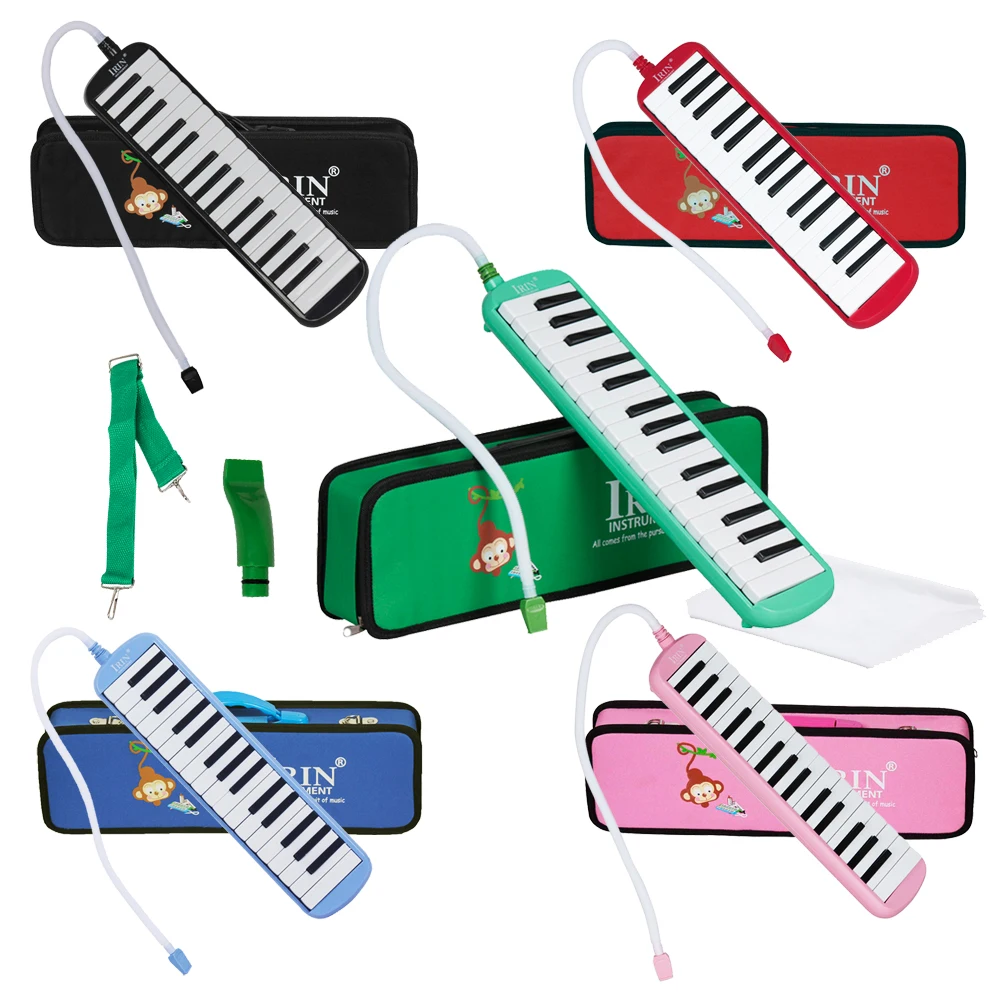 37 Keys Piano-Style Melodica Long Tube Melodica with Key Stickers Double Mouthpieces Tubes Carrying Bag for Kids Beginners Adults Gift Black 