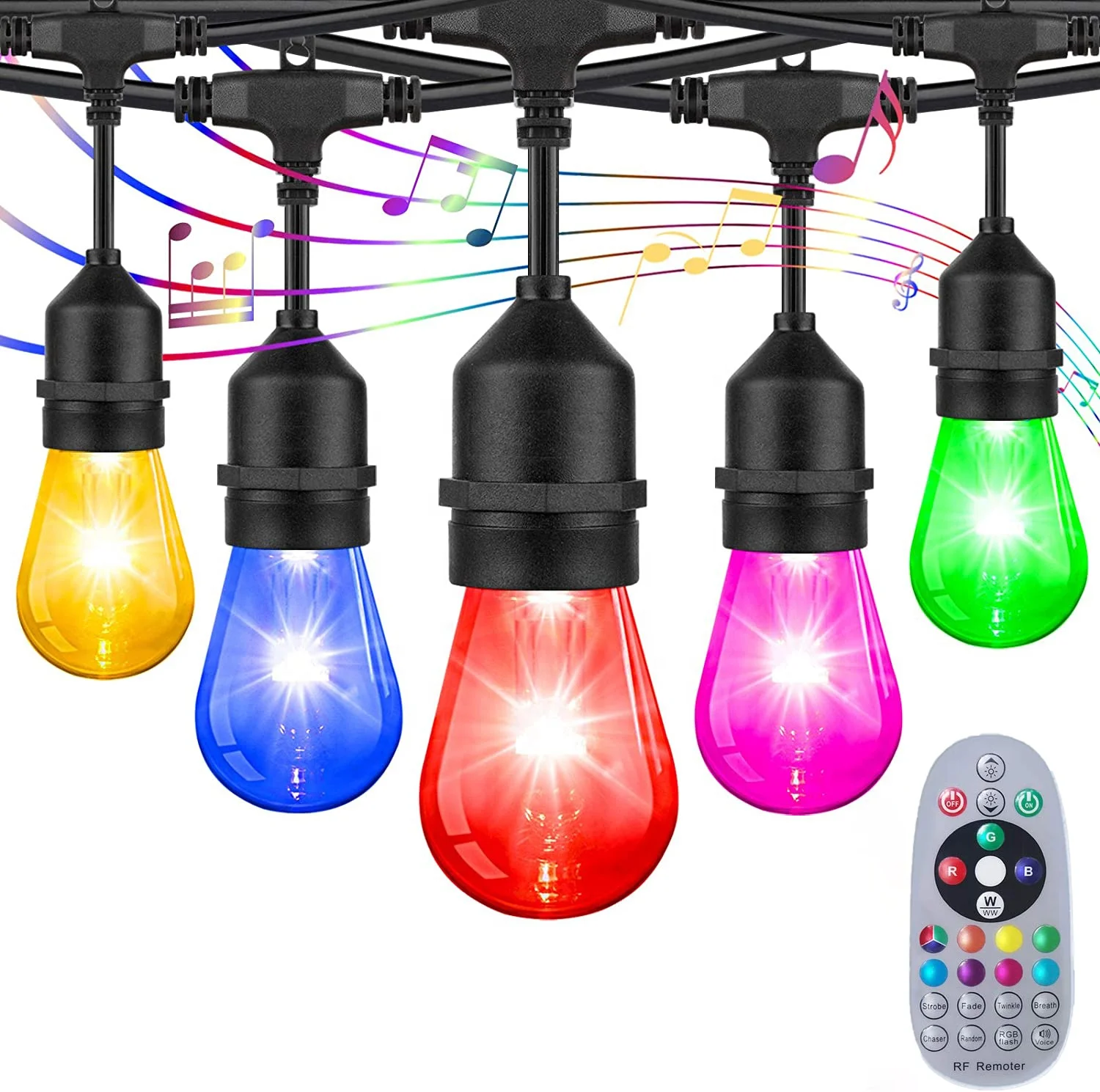 Details about   Color Changing Outdoor String Lights 24FT Music Weatherproof w/Remote 