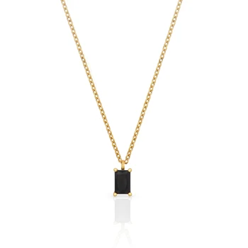 Chris April IN STOCK 925 sterling silver gold plated minimalist Black gemstone pendant necklace
