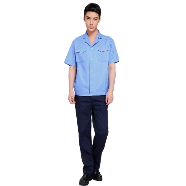 High quality polyester cotton summer short sleeve wear-proof working clothes working uniform with zip reflective work uniforms