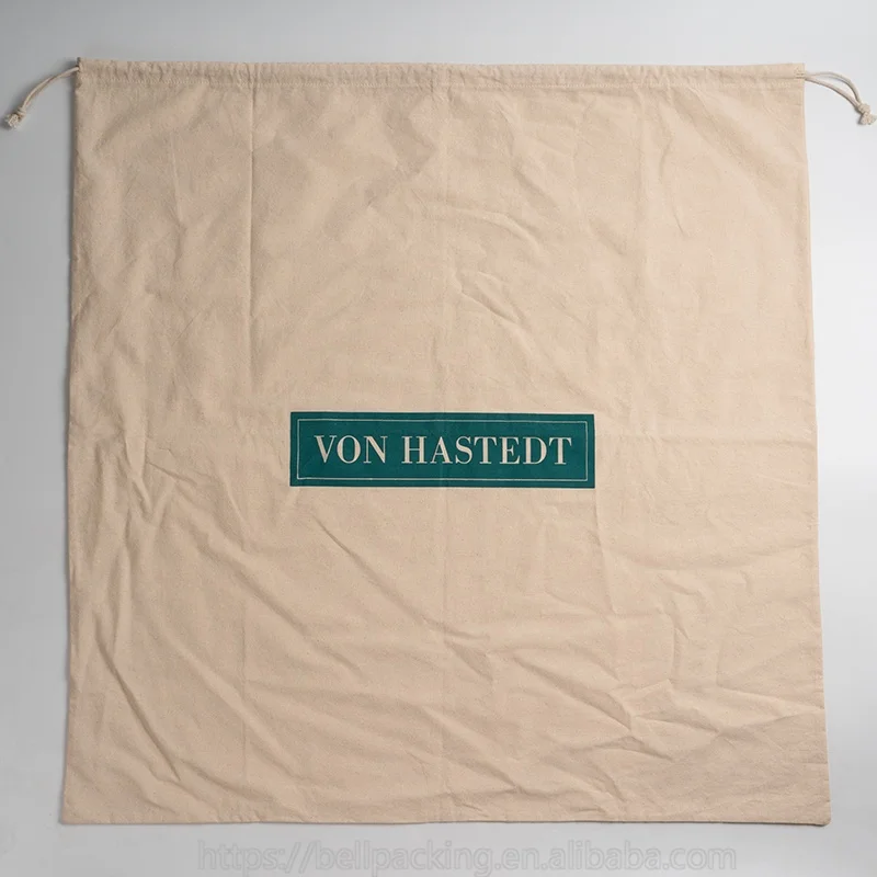 Large Custom Logo Printed Organic Cotton Muslin Drawstring Bag