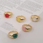 Jewelry Gold Plated Colorful Enamel Rings With Cute Smiling Face Jewelry For Gifts