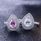 Silver Cubic Zirconia Ring Silverrings 925 Sterling Silver Pink Cubic Zirconia Pear Cut Shape Ring Halo Setting For Girls