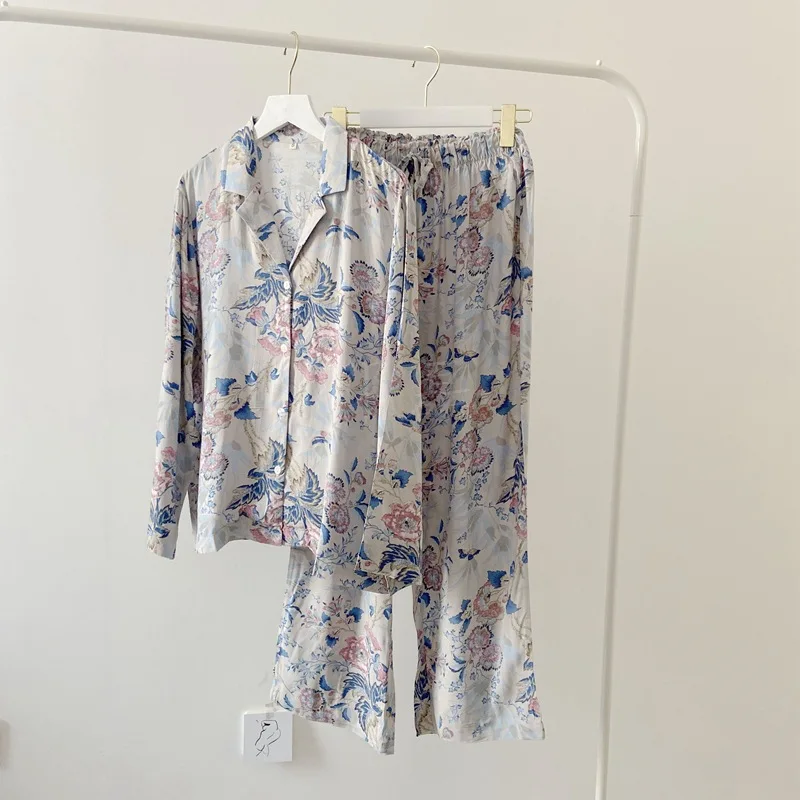 Floral Print Pajamas for Women Soft, Lightweight Long Sleeve Pajama Sets Button Down Loungewear Summer Pjs