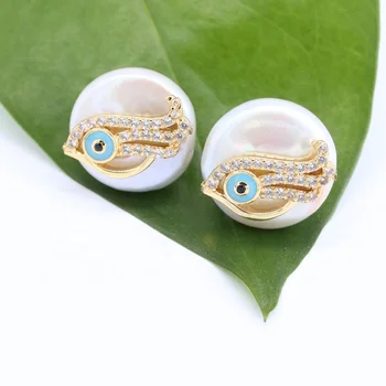 New Arrival Hotsale Devil Eyes Design Cubic Zirconia 18K Gold Plated Jewelry Pearl Stud Earrings for Women