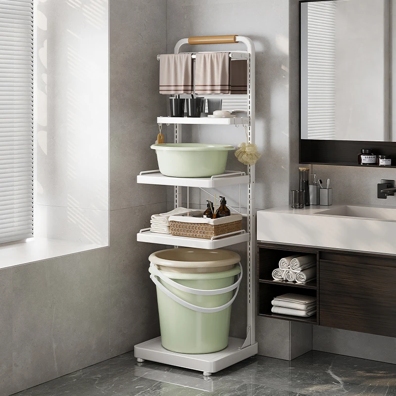 4 tier metal tower rack bathroom storage shelves with mirror standing adjustable caddy home toilet storing soaps towel organizer