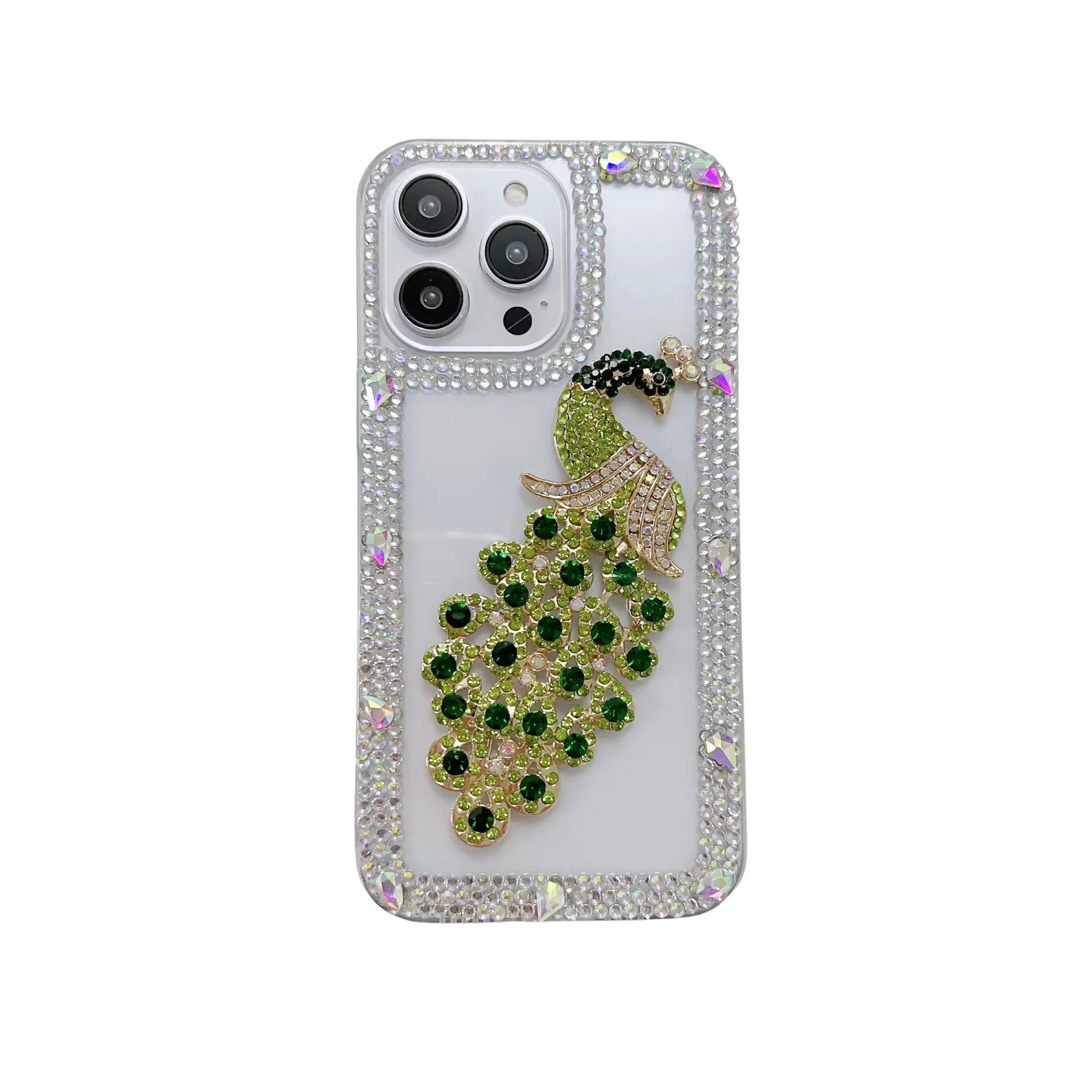 Luxury Bling Bling Diamond Peacock Phone Cases Mobile Cover for iPhone 15 14 12 11 XR XS Max 8 7 Samsung S24 S23 A14 A54