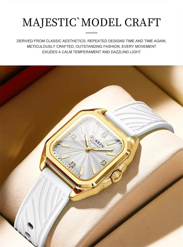 CURREN 9113 New Fashionable Classic Women's Quartz Watch Night Light Waterproof Square Calendar Business Quartz Women Watch