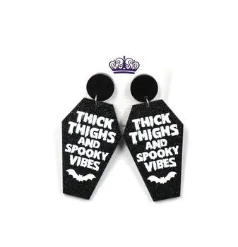 ERS012ER1164 New Arrival Thick Thighs And Spooky Vibes Halloween Glitter Acrylic Dangle Earrings