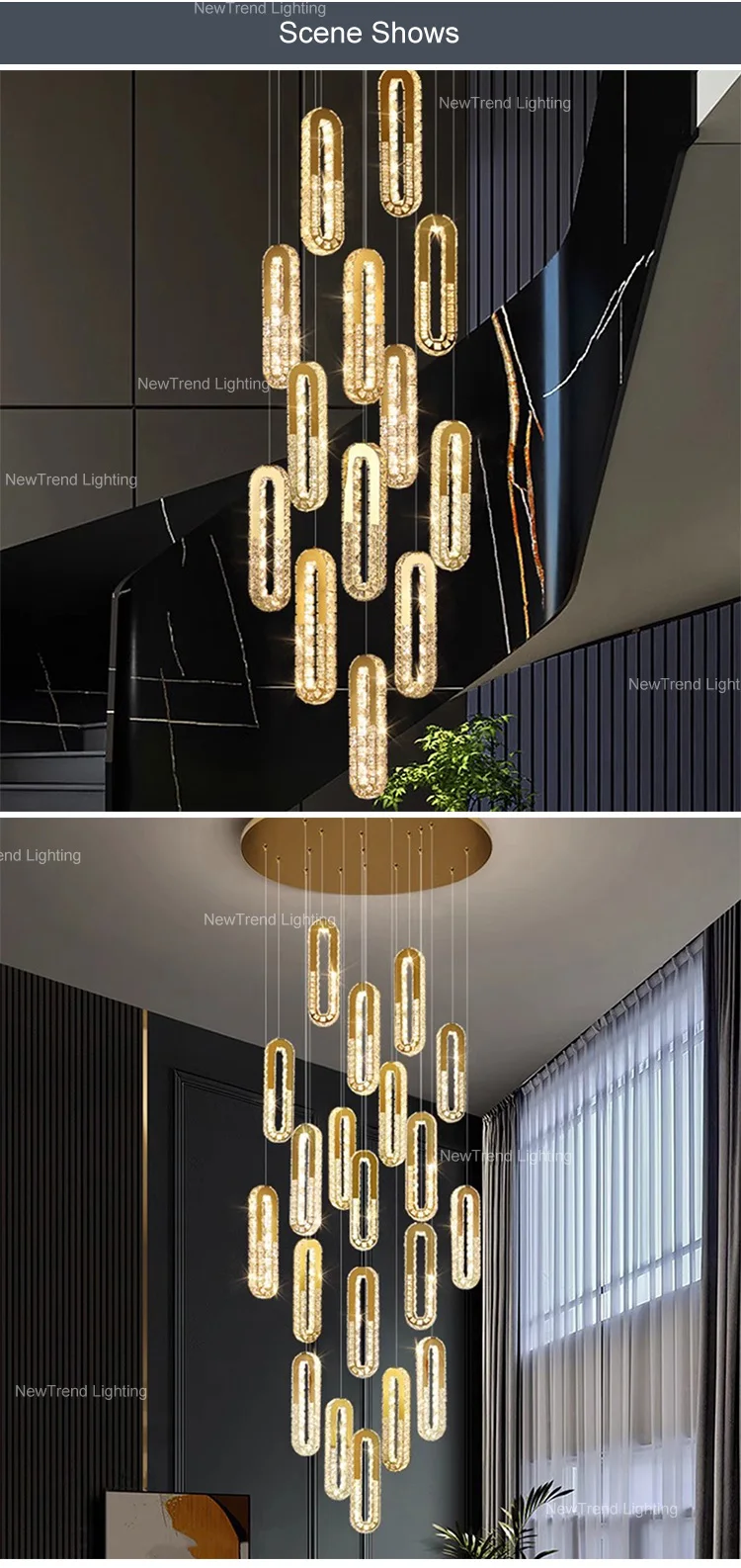 CPL-296 Luxury Style Indoor Decoration LED Hanging Pendant Light Villa Staircase Crystal Chandelier details