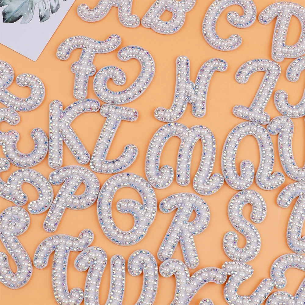 Factory direct sale Y letter iron on patches bulk rainbow pearl letter patches
