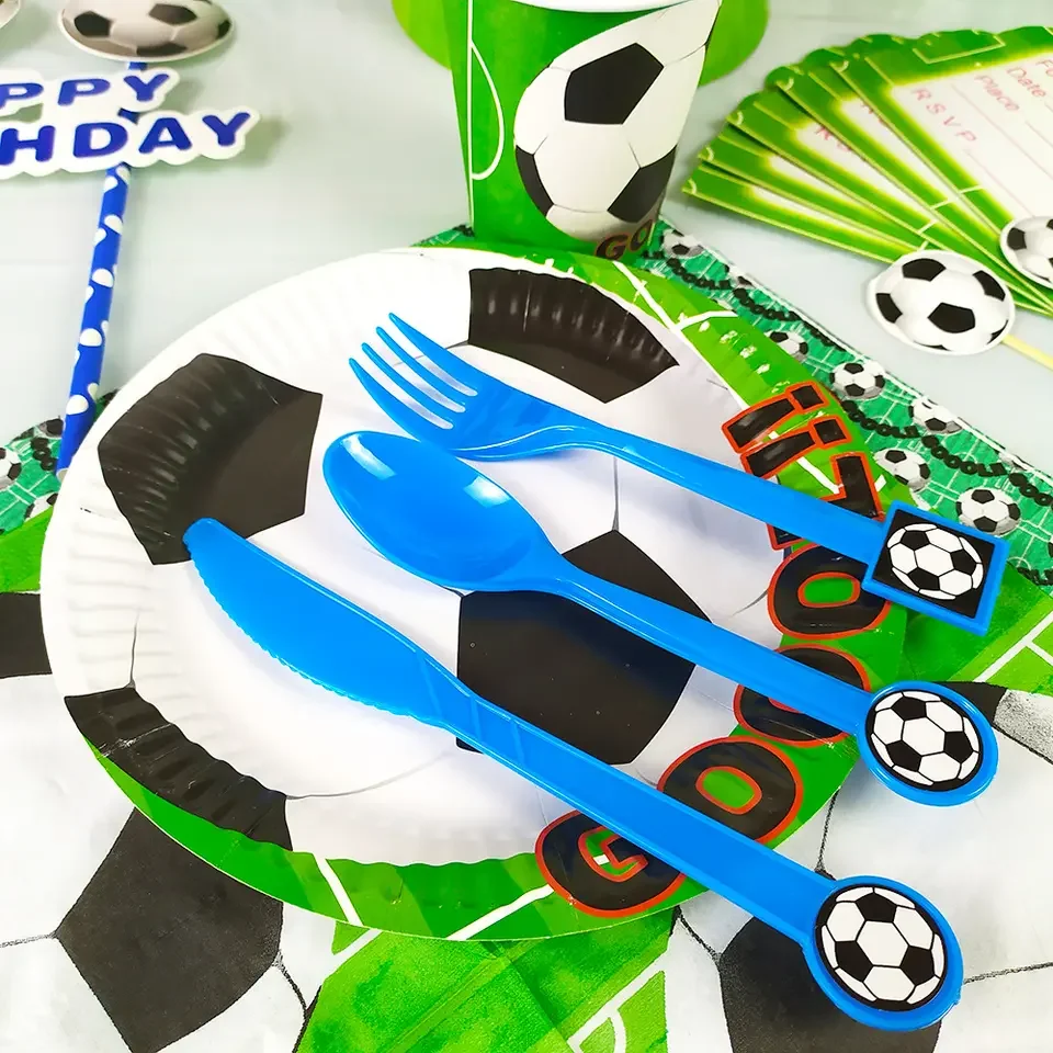 Serve 10 People Set Football Theme Kids Birthday Party Decorative Banner Disposable Paper Tableware Set