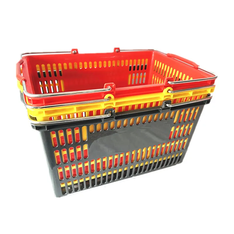 Cheap Grocery Supermarket 25L Metal Handle PP Plastic Fruit Vegetables Storage Basket for Sale details