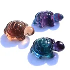Carved Carved Hand Carved Natural Rainbow Fluorite Crystal Tortoise Statue Quartz Crystal Turtle Carvings