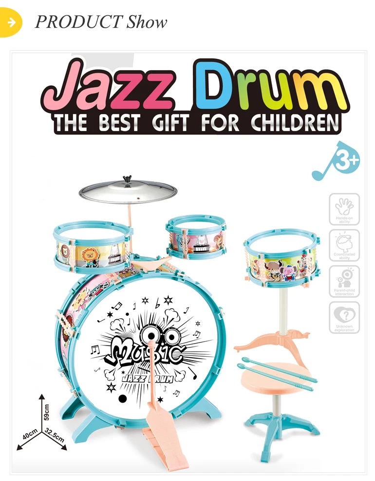 Children Music Toy Macaron Plastic Jazz Drum Set for Kids