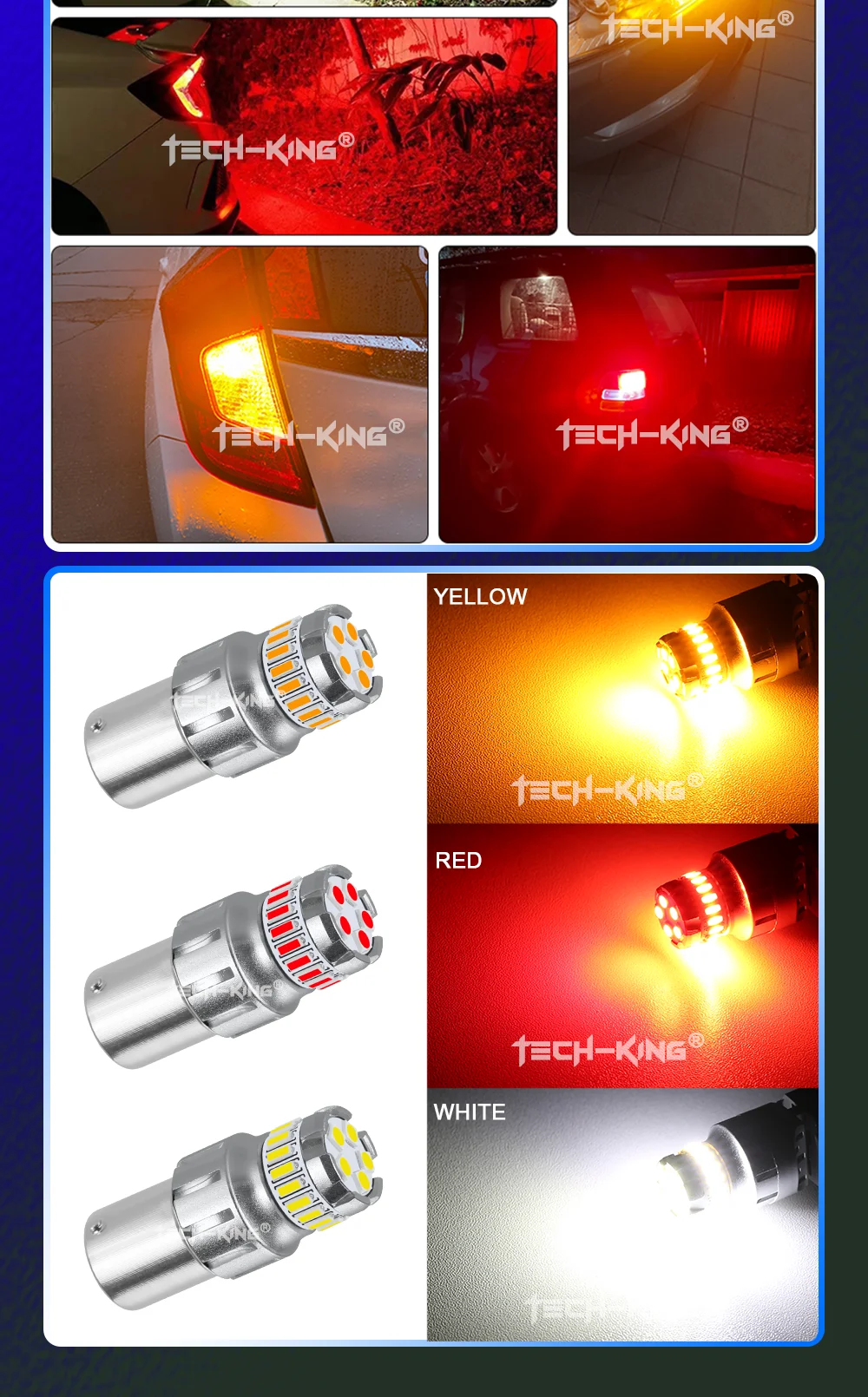 TECH-KING Car Brake Turn Light Led Width Lamp Interior Bulb White 12V-50V 1156 1157 S25 3156 3157 T20 7440 7443 Led Bulb