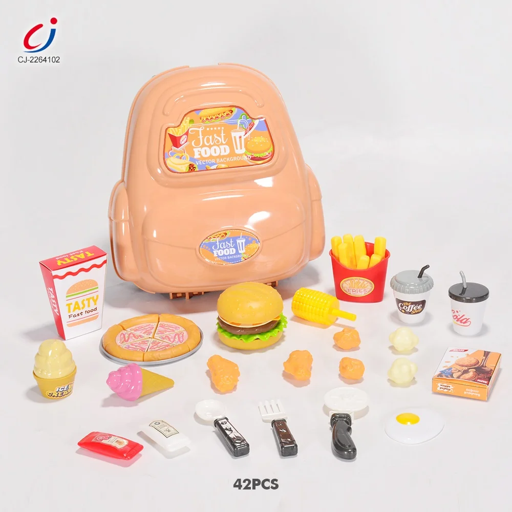 42pcs play house game picnic pretend kitchen toys backpack hamburger fries toy set kids fun fast food burger toy