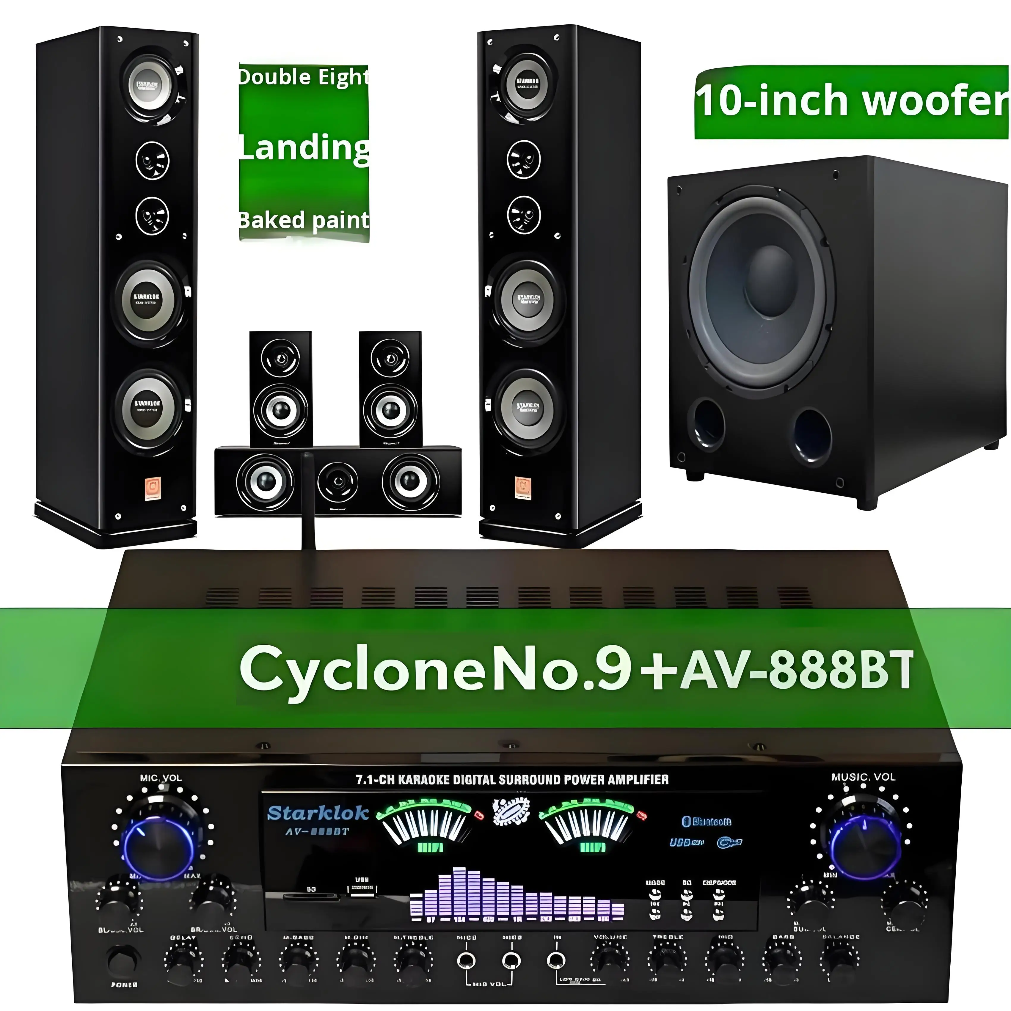 Suit:Home Theater Set 7.1 Channel AV-888BT Amplifier with Cyclone No.9 Speaker with 10-inch Subwoofer