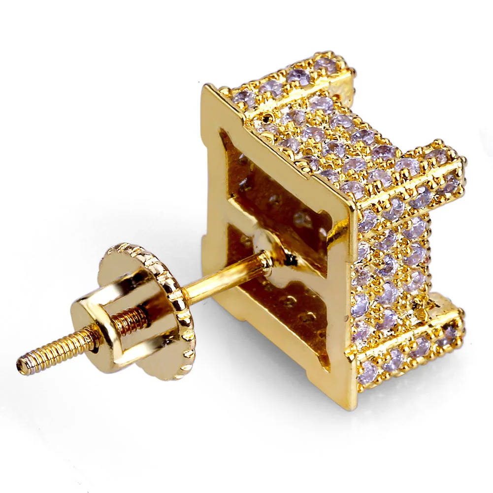 Hot selling square full diamond earrings hip hop jewelry copper women accessories bar jewelry