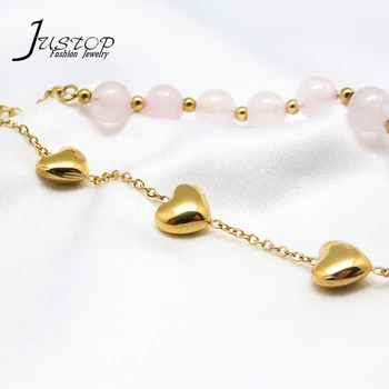 18K Gold Bracelet Jewelry Wholesale Crystal Couple Heart Shape Bracelet Unisex Natural Stone Beads Bangle Bracelet